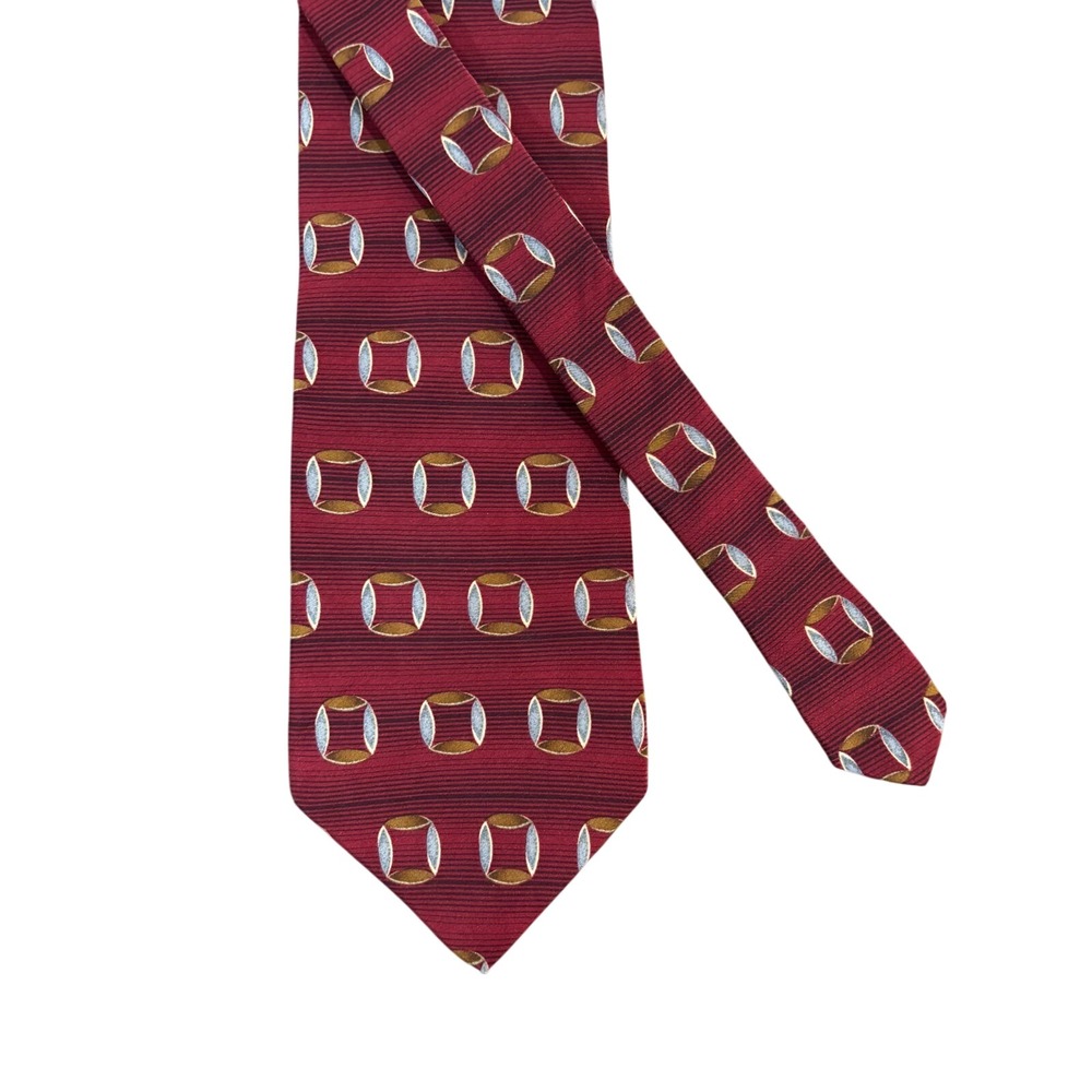 Bill Blass Black Label Mens Silk Necktie Burgundy Geometric Circle Pattern 56x4